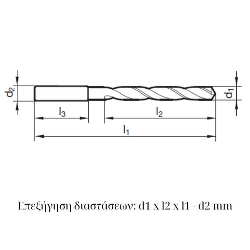 HSSCo Cobalt Drill (3xD) with Reinforced Shank, 61120 Dimensions